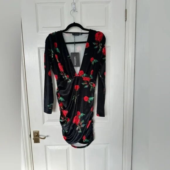 Black and Red Floral Dress - Picture 1 of 5